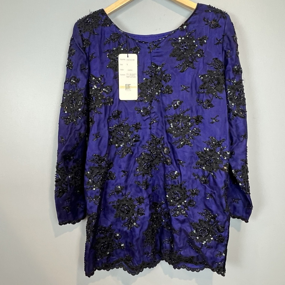 Black Tie by Oleg Cassini Purple and Black Sequin Top Blouse Size Small NWT
